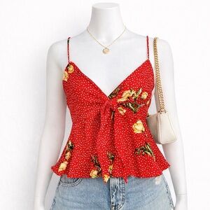 Charlotte Russe Red Polka Dot Floral Tie Front Cami
